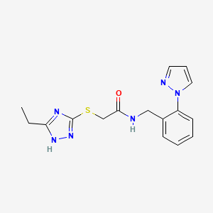 molecular formula C16H18N6OS B3852689 2-[(3-ethyl-1H-1,2,4-triazol-5-yl)thio]-N-[2-(1H-pyrazol-1-yl)benzyl]acetamide 