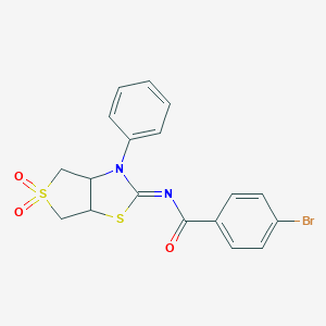molecular formula C18H15BrN2O3S2 B385279 (E)-4-bromo-N-(5,5-dioxido-3-phenyltetrahydrothieno[3,4-d]thiazol-2(3H)-ylidene)benzamide CAS No. 620590-25-2
