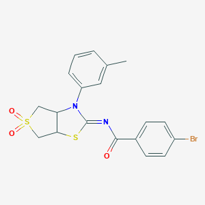 molecular formula C19H17BrN2O3S2 B385280 4-bromo-N-(3-(3-methylphenyl)-5,5-dioxidotetrahydrothieno[3,4-d][1,3]thiazol-2(3H)-ylidene)benzamide 