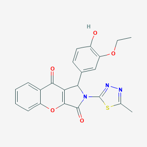 molecular formula C22H17N3O5S B385295 1-(3-ethoxy-4-hydroxyphenyl)-2-(5-methyl-1,3,4-thiadiazol-2-yl)-1H-chromeno[2,3-c]pyrrole-3,9-dione CAS No. 620588-83-2