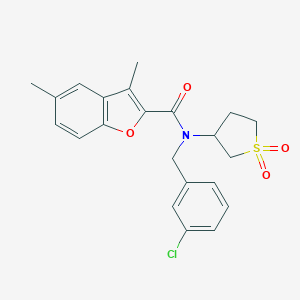 molecular formula C22H22ClNO4S B385299 N-(3-chlorobenzyl)-N-(1,1-dioxidotetrahydro-3-thienyl)-3,5-dimethyl-1-benzofuran-2-carboxamide CAS No. 620578-41-8