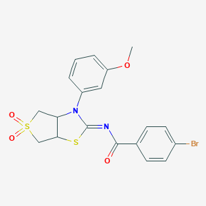 4-bromo-N-[3-(3-methoxyphenyl)-5,5-dioxo-3a,4,6,6a-tetrahydrothieno[3,4-d][1,3]thiazol-2-ylidene]benzamide