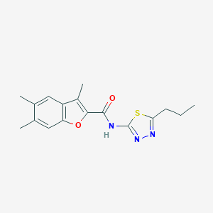 molecular formula C17H19N3O2S B385306 3,5,6-trimethyl-N-(5-propyl-1,3,4-thiadiazol-2-yl)-1-benzofuran-2-carboxamide CAS No. 622349-90-0