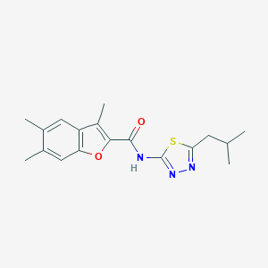 molecular formula C18H21N3O2S B385317 N-(5-isobutyl-1,3,4-thiadiazol-2-yl)-3,5,6-trimethyl-1-benzofuran-2-carboxamide CAS No. 622349-92-2