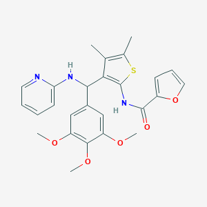 molecular formula C26H27N3O5S B385337 N-{4,5-dimethyl-3-[(2-pyridinylamino)(3,4,5-trimethoxyphenyl)methyl]-2-thienyl}-2-furamide CAS No. 622804-68-6