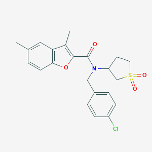 molecular formula C22H22ClNO4S B385342 N-(4-chlorobenzyl)-N-(1,1-dioxidotetrahydro-3-thienyl)-3,5-dimethyl-1-benzofuran-2-carboxamide CAS No. 620578-36-1