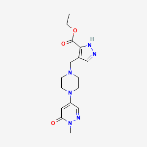 molecular formula C16H22N6O3 B3853731 ethyl 4-{[4-(1-methyl-6-oxo-1,6-dihydro-4-pyridazinyl)-1-piperazinyl]methyl}-1H-pyrazole-3-carboxylate 