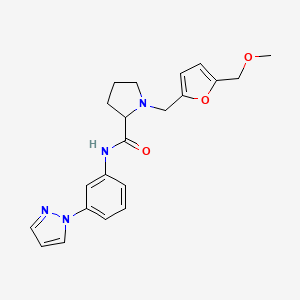 molecular formula C21H24N4O3 B3853872 1-{[5-(methoxymethyl)-2-furyl]methyl}-N-[3-(1H-pyrazol-1-yl)phenyl]prolinamide 