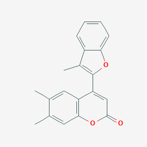 molecular formula C20H16O3 B385446 6,7-dimethyl-4-(3-methyl-1-benzofuran-2-yl)-2H-chromen-2-one CAS No. 637753-38-9