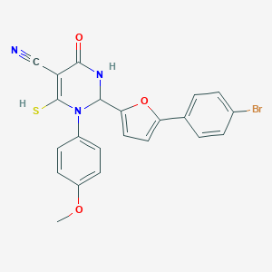 molecular formula C22H16BrN3O3S B385492 2-[5-(4-Bromophenyl)-2-furyl]-6-mercapto-1-(4-methoxyphenyl)-4-oxo-1,2,3,4-tetrahydro-5-pyrimidinecarbonitrile 