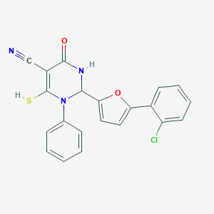molecular formula C21H14ClN3O2S B385494 2-[5-(2-Chlorophenyl)-2-furyl]-6-mercapto-4-oxo-1-phenyl-1,2,3,4-tetrahydro-5-pyrimidinecarbonitrile CAS No. 627071-44-7