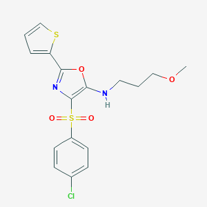 molecular formula C17H17ClN2O4S2 B385503 4-[(4-chlorophenyl)sulfonyl]-N-(3-methoxypropyl)-2-(2-thienyl)-1,3-oxazol-5-amine CAS No. 627834-73-5