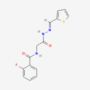 molecular formula C14H12FN3O2S B3855107 2-fluoro-N-{2-oxo-2-[2-(2-thienylmethylene)hydrazino]ethyl}benzamide 