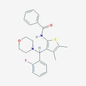 molecular formula C24H25FN2O2S B385528 N-{3-[(2-fluorophenyl)(4-morpholinyl)methyl]-4,5-dimethyl-2-thienyl}benzamide CAS No. 631859-71-7