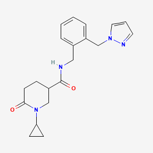 molecular formula C20H24N4O2 B3855539 1-cyclopropyl-6-oxo-N-[2-(1H-pyrazol-1-ylmethyl)benzyl]-3-piperidinecarboxamide 