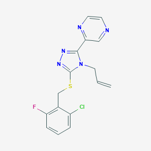 molecular formula C16H13ClFN5S B385565 4-allyl-5-(2-pyrazinyl)-4H-1,2,4-triazol-3-yl 2-chloro-6-fluorobenzyl sulfide CAS No. 676440-76-9