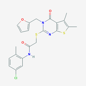 molecular formula C22H20ClN3O3S2 B385569 N-(5-chloro-2-methylphenyl)-2-{[3-(2-furylmethyl)-5,6-dimethyl-4-oxo-3,4-dihydrothieno[2,3-d]pyrimidin-2-yl]sulfanyl}acetamide 