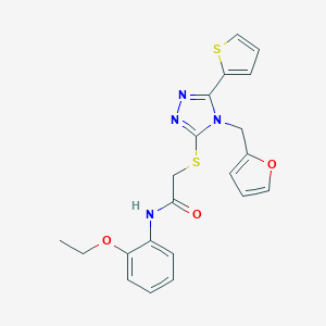 molecular formula C21H20N4O3S2 B385571 N-(2-ethoxyphenyl)-2-[[4-(furan-2-ylmethyl)-5-thiophen-2-yl-1,2,4-triazol-3-yl]sulfanyl]acetamide CAS No. 720677-94-1