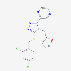 molecular formula C18H13Cl2N5OS B385576 2,4-dichlorobenzyl 4-(2-furylmethyl)-5-(2-pyrazinyl)-4H-1,2,4-triazol-3-yl sulfide CAS No. 676459-22-6