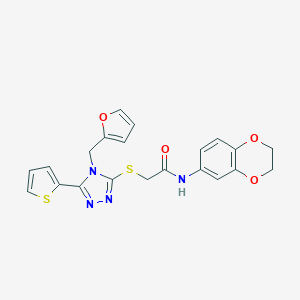 molecular formula C21H18N4O4S2 B385578 N-(2,3-dihydro-1,4-benzodioxin-6-yl)-2-[[4-(furan-2-ylmethyl)-5-thiophen-2-yl-1,2,4-triazol-3-yl]sulfanyl]acetamide CAS No. 585550-01-2