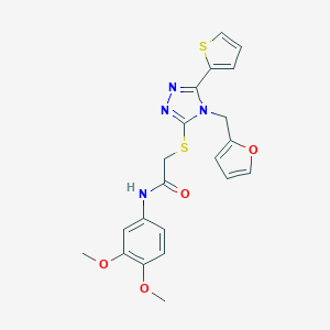B385586 N-(3,4-dimethoxyphenyl)-2-[[4-(furan-2-ylmethyl)-5-thiophen-2-yl-1,2,4-triazol-3-yl]sulfanyl]acetamide CAS No. 720678-01-3
