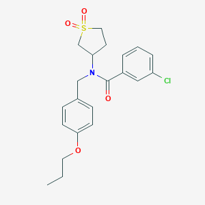 molecular formula C21H24ClNO4S B385598 3-chloro-N-(1,1-dioxidotetrahydro-3-thienyl)-N-(4-propoxybenzyl)benzamide 