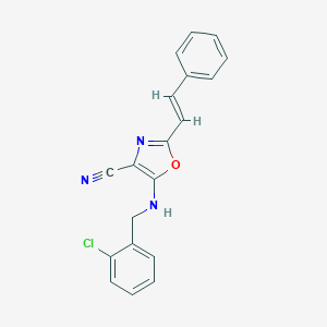 molecular formula C19H14ClN3O B385611 5-[(2-Chlorobenzyl)amino]-2-(2-phenylvinyl)-1,3-oxazole-4-carbonitrile 
