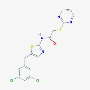 molecular formula C16H12Cl2N4OS2 B385618 N-[5-[(3,5-dichlorophenyl)methyl]-1,3-thiazol-2-yl]-2-pyrimidin-2-ylsulfanylacetamide CAS No. 5291-99-6