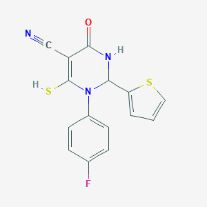 1-(4-Fluorophenyl)-4-oxo-6-sulfanyl-2-(2-thienyl)-1,2,3,4-tetrahydro-5-pyrimidinecarbonitrile