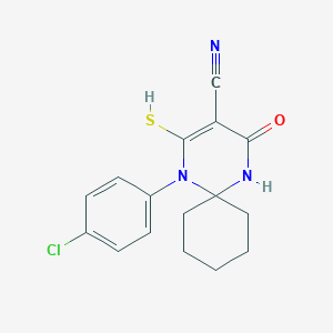 molecular formula C16H16ClN3OS B385642 1-(4-Chlorophenyl)-4-oxo-2-sulfanyl-1,5-diazaspiro[5.5]undec-2-ene-3-carbonitrile 