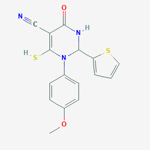 molecular formula C16H13N3O2S2 B385646 1-(4-Methoxyphenyl)-4-oxo-6-sulfanyl-2-(2-thienyl)-1,2,3,4-tetrahydro-5-pyrimidinecarbonitrile 