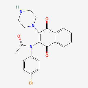 molecular formula C22H20BrN3O3 B3856466 N-(4-bromophenyl)-N-[1,4-dioxo-3-(1-piperazinyl)-1,4-dihydro-2-naphthalenyl]acetamide 