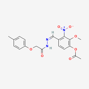 molecular formula C19H19N3O7 B3856477 2-methoxy-4-{2-[(4-methylphenoxy)acetyl]carbonohydrazonoyl}-3-nitrophenyl acetate 