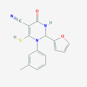 molecular formula C16H13N3O2S B385648 2-(2-Furyl)-1-(3-methylphenyl)-4-oxo-6-sulfanyl-1,2,3,4-tetrahydro-5-pyrimidinecarbonitrile 