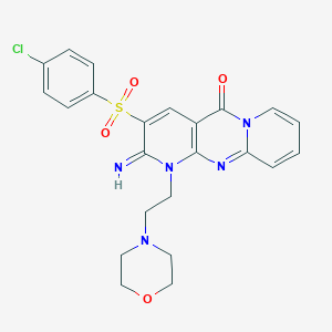 molecular formula C23H22ClN5O4S B385650 3-[(4-chlorophenyl)sulfonyl]-2-imino-1-(2-morpholin-4-ylethyl)-1,2-dihydro-5H-dipyrido[1,2-a:2',3'-d]pyrimidin-5-one 