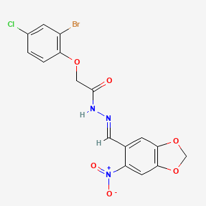 molecular formula C16H11BrClN3O6 B3856509 2-(2-bromo-4-chlorophenoxy)-N'-[(6-nitro-1,3-benzodioxol-5-yl)methylene]acetohydrazide 