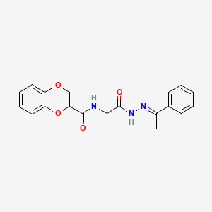 molecular formula C19H19N3O4 B3856521 N-{2-oxo-2-[2-(1-phenylethylidene)hydrazino]ethyl}-2,3-dihydro-1,4-benzodioxine-2-carboxamide 