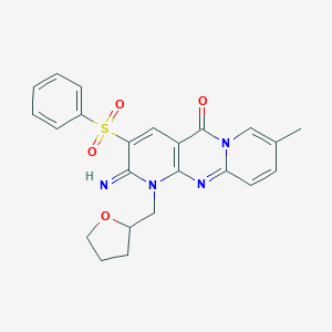 molecular formula C23H22N4O4S B385654 2-imino-8-methyl-3-(phenylsulfonyl)-1-(tetrahydro-2-furanylmethyl)-1,2-dihydro-5H-dipyrido[1,2-a:2,3-d]pyrimidin-5-one CAS No. 606954-49-8