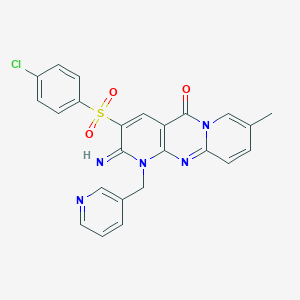 molecular formula C24H18ClN5O3S B385655 3-[(4-chlorophenyl)sulfonyl]-2-imino-8-methyl-1-(3-pyridinylmethyl)-1,2-dihydro-5H-dipyrido[1,2-a:2,3-d]pyrimidin-5-one CAS No. 606961-89-1
