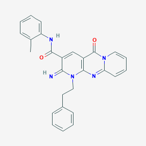 B385658 6-Imino-N-(2-methylphenyl)-2-oxo-7-(2-phenylethyl)-1,7,9-triazatricyclo[8.4.0.03,8]tetradeca-3(8),4,9,11,13-pentaene-5-carboxamide CAS No. 720672-42-4