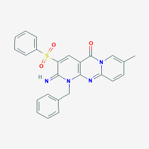 molecular formula C25H20N4O3S B385661 1-benzyl-2-imino-8-methyl-3-(phenylsulfonyl)-1,2-dihydro-5H-dipyrido[1,2-a:2',3'-d]pyrimidin-5-one CAS No. 606950-50-9