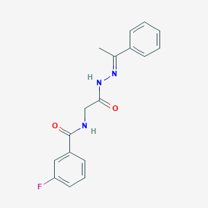 molecular formula C17H16FN3O2 B3856620 3-fluoro-N-{2-oxo-2-[2-(1-phenylethylidene)hydrazino]ethyl}benzamide 