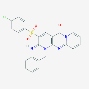 molecular formula C25H19ClN4O3S B385665 1-benzyl-3-[(4-chlorophenyl)sulfonyl]-2-imino-10-methyl-1,2-dihydro-5H-dipyrido[1,2-a:2,3-d]pyrimidin-5-one CAS No. 606948-29-2