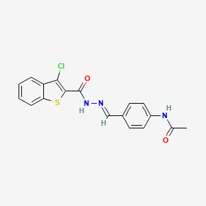 molecular formula C18H14ClN3O2S B3856690 N-(4-{2-[(3-chloro-1-benzothien-2-yl)carbonyl]carbonohydrazonoyl}phenyl)acetamide 
