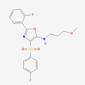 molecular formula C19H18F2N2O4S B385672 2-(2-fluorophenyl)-4-[(4-fluorophenyl)sulfonyl]-N-(3-methoxypropyl)-1,3-oxazol-5-amine 