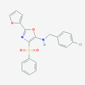 molecular formula C20H15ClN2O4S B385675 4-(benzenesulfonyl)-N-[(4-chlorophenyl)methyl]-2-(furan-2-yl)-1,3-oxazol-5-amine CAS No. 720673-23-4