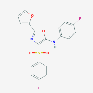 molecular formula C19H12F2N2O4S B385676 N-(4-fluorophenyl)-4-((4-fluorophenyl)sulfonyl)-2-(furan-2-yl)oxazol-5-amine 