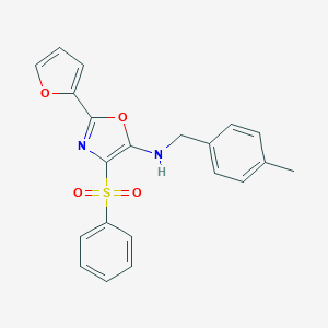 molecular formula C21H18N2O4S B385679 4-(benzenesulfonyl)-2-(furan-2-yl)-N-[(4-methylphenyl)methyl]-1,3-oxazol-5-amine CAS No. 720673-19-8
