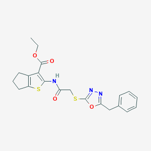 ethyl 2-({[(5-benzyl-1,3,4-oxadiazol-2-yl)sulfanyl]acetyl}amino)-5,6-dihydro-4H-cyclopenta[b]thiophene-3-carboxylate