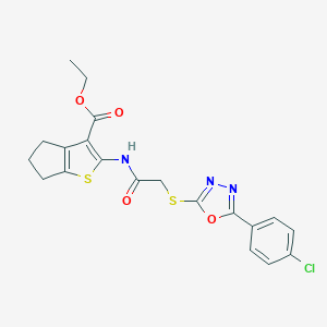 ethyl 2-[[2-[[5-(4-chlorophenyl)-1,3,4-oxadiazol-2-yl]sulfanyl]acetyl]amino]-5,6-dihydro-4H-cyclopenta[b]thiophene-3-carboxylate